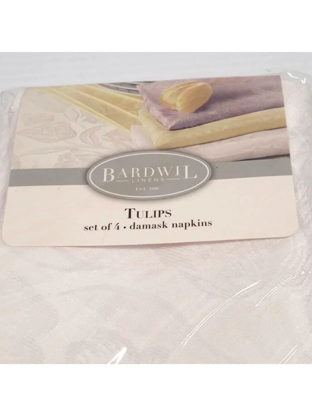 Bardwil Linens Tulips Damask Placemats & Napkins Set Of 4 White New